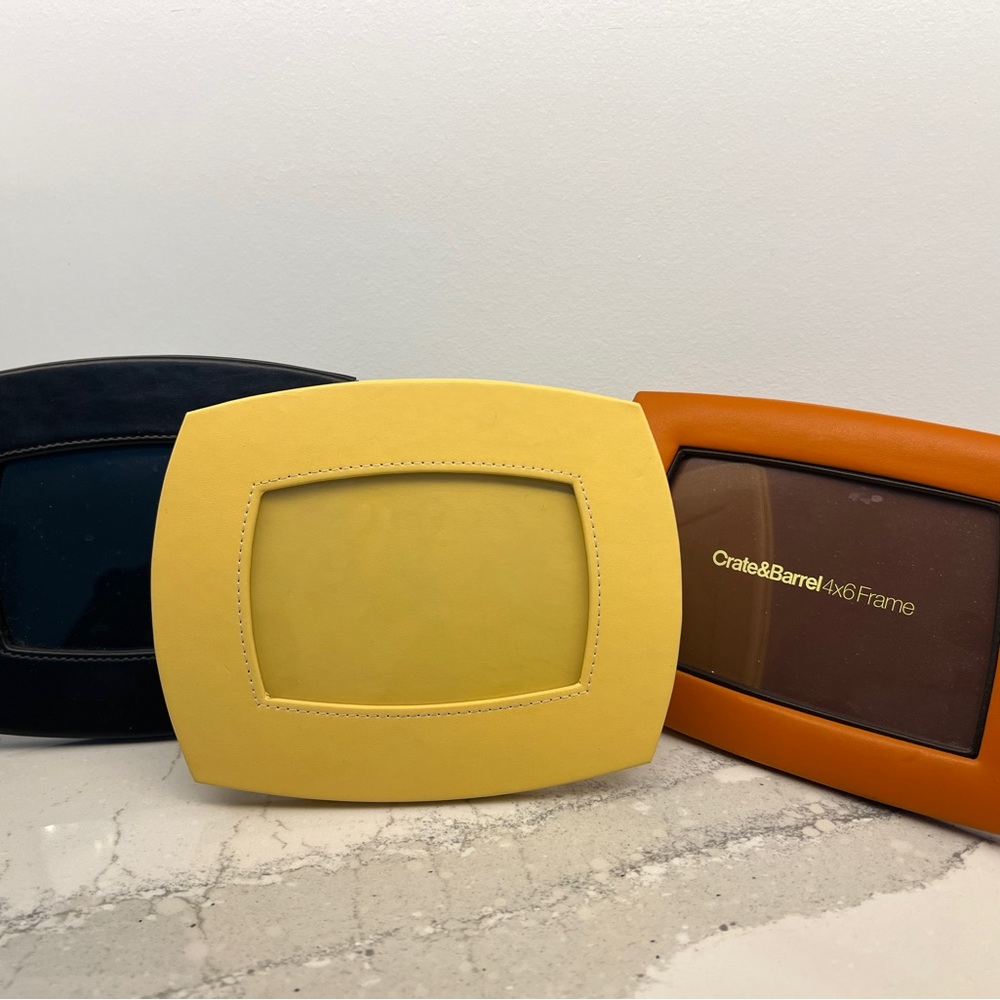 Crate & Barrel Leather Picture Frame Set - One 4x6 and Two 3.5 x 5 frames.